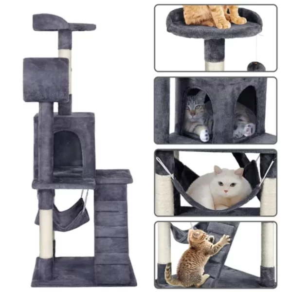 SmileMart 51" Cat Tree with Hammock and Scratching Post Tower - Image 8