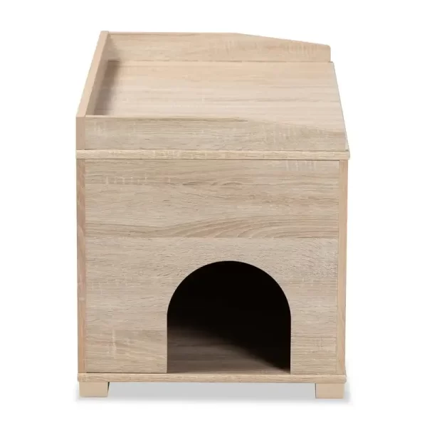 Modern and Contemporary Oak Finished Wood Cat Litter Box Cover House - Image 3