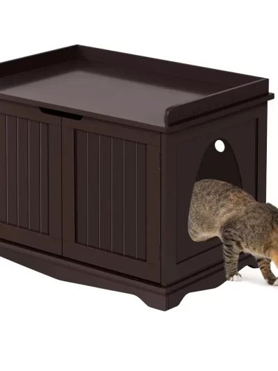 Easyfashion Wooden Cat Litter Box Furniture with Door