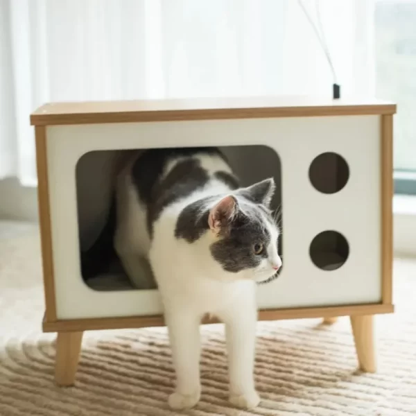 Purr-View Retro TV Cat Condo with Jute Scratching Pad & Washable Mat - Image 2