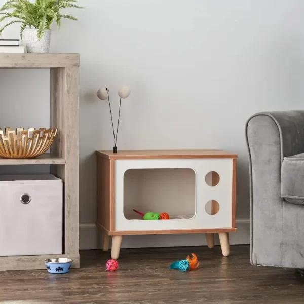 Purr-View Retro TV Cat Condo with Jute Scratching Pad & Washable Mat - Image 3