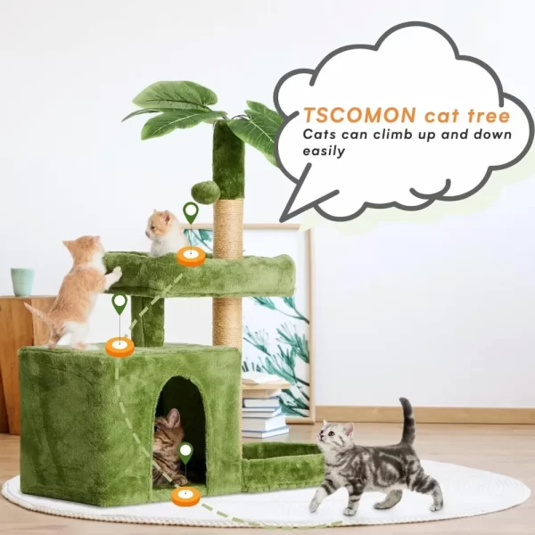 31.5" Cat Tree / Tower for Indoor Cats with Green Leaves - Image 4