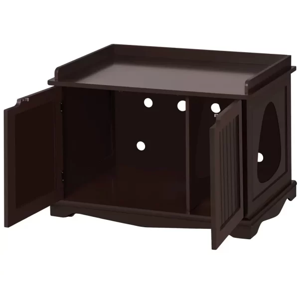Easyfashion Wooden Cat Litter Box Furniture with Door - Image 4