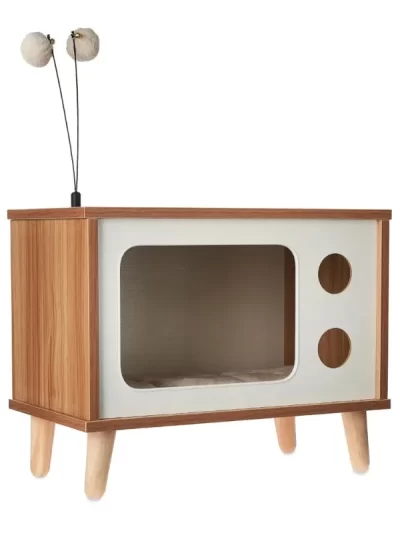 Purr-View Retro TV Cat Condo with Jute Scratching Pad & Washable Mat