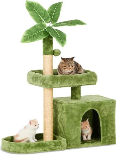 31.5" Cat Tree / Tower for Indoor Cats with Green Leaves