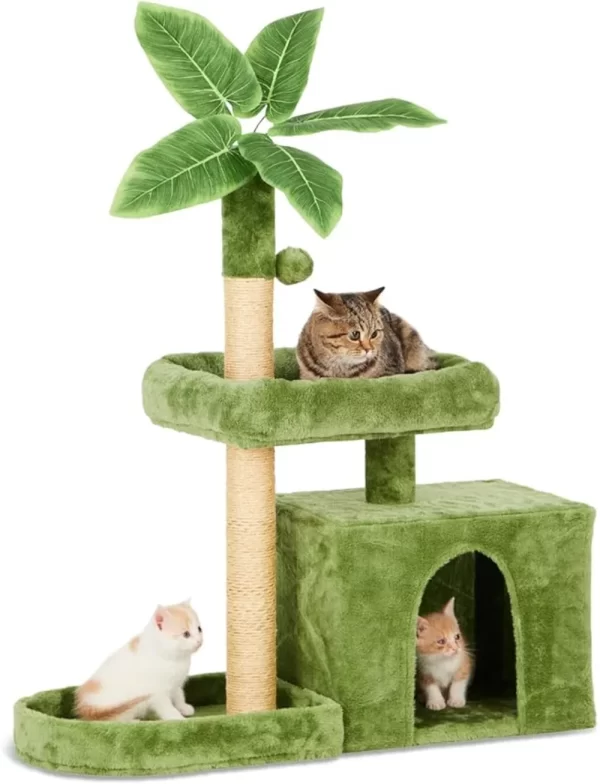 31.5" Cat Tree / Tower for Indoor Cats with Green Leaves