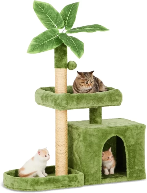 31.5" Cat Tree / Tower for Indoor Cats with Green Leaves - Image 2
