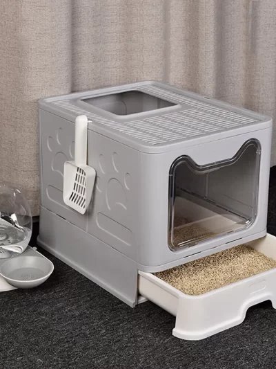 Large Space Foldable Cat Litter Box with Front Entry