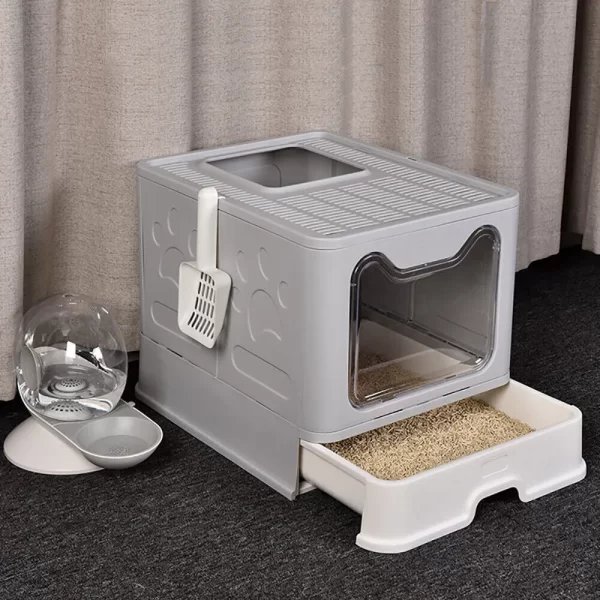Large Space Foldable Cat Litter Box with Front Entry