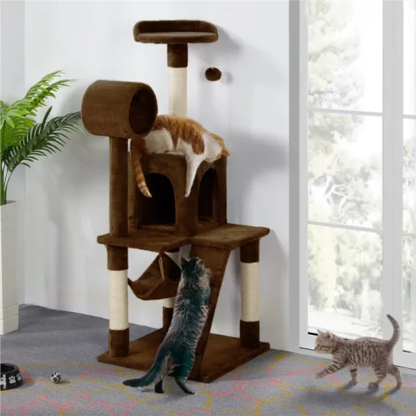 SmileMart 51" Cat Tree with Hammock and Scratching Post Tower - Image 9