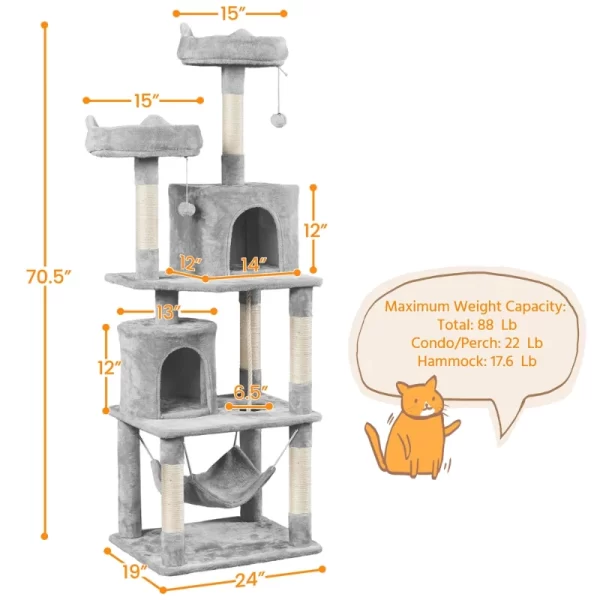 70.5″H Multi Level Cat Tower Tree with 2 Condos & 2 Foam-Padded Perches - Image 5