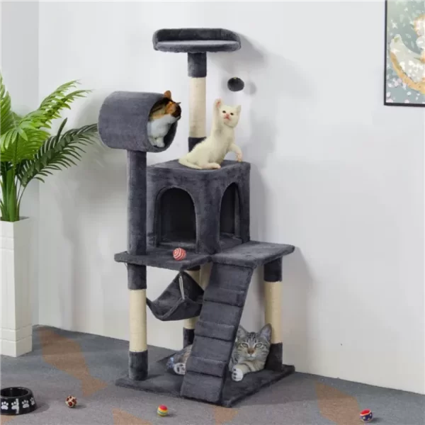 SmileMart 51" Cat Tree with Hammock and Scratching Post Tower - Image 2