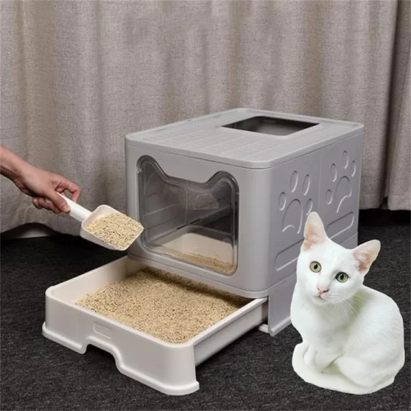 Large Space Foldable Cat Litter Box with Front Entry - Image 7