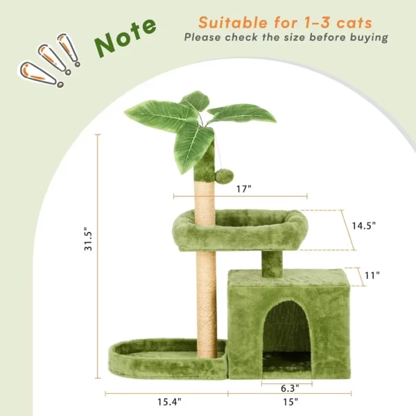 31.5" Cat Tree / Tower for Indoor Cats with Green Leaves - Image 3