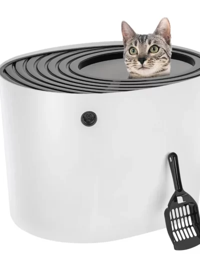 Cat Bedpans Top Entry Cat Litter Box with Litter Catching Grooved Lid