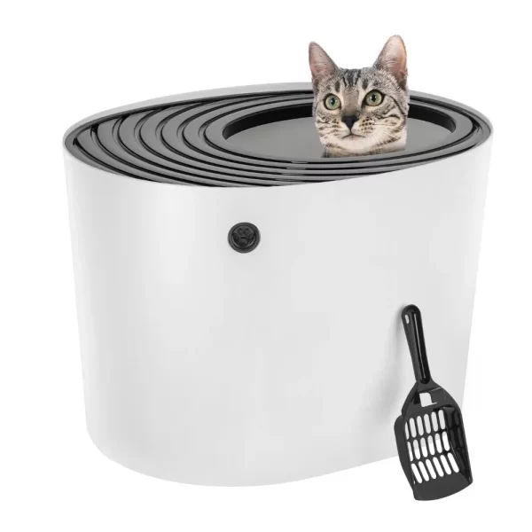 Cat Bedpans Top Entry Cat Litter Box with Litter Catching Grooved Lid