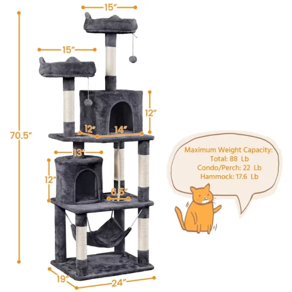 70.5″H Multi Level Cat Tower Tree with 2 Condos & 2 Foam-Padded Perches - Image 4