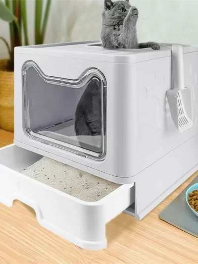 Front Entry Top Exit Cat Litter Box with Lid