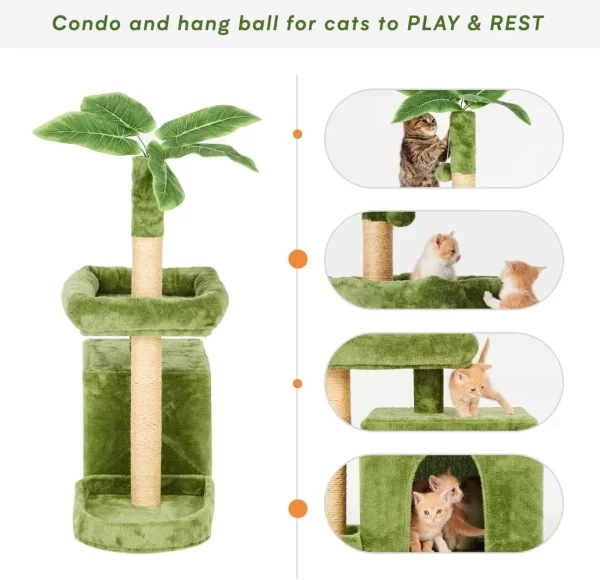 31.5" Cat Tree / Tower for Indoor Cats with Green Leaves - Image 5