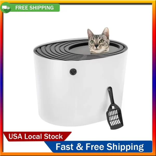 Cat Bedpans Top Entry Cat Litter Box with Litter Catching Grooved Lid - Image 2