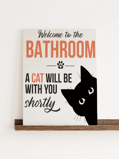Cute Cat Quote “Welcome To The Bathroom” Funny Wall Art Prints Canvas Painting Poster Picture For Living BedRoom Home Decor