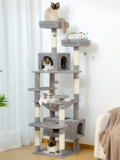 Large Cat Tree and Tower for Indoor Cats With Sisal-Covered Scratching Posts Spacious Hammock Padded Perches and Condos Cat Toys
