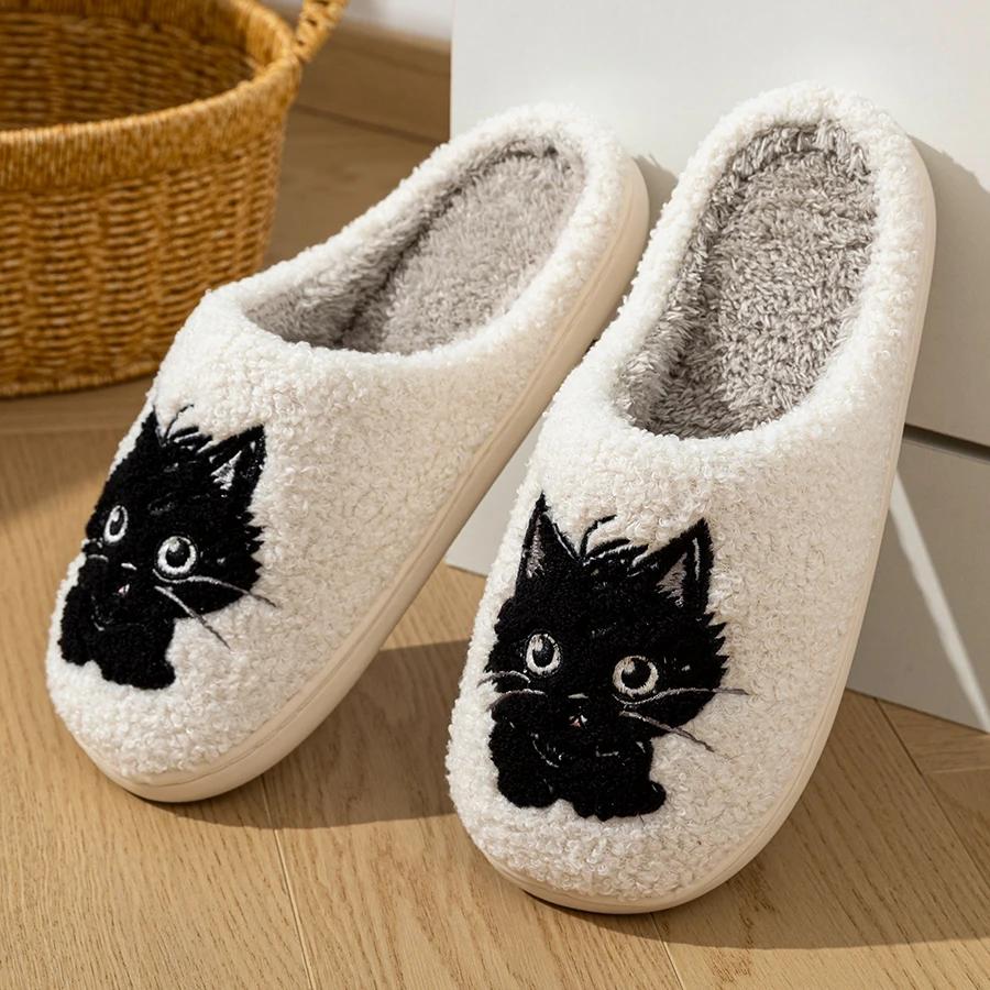 Winter Plush Black Cat Home Slippers — Soft, Warm & Quiet for Cozy Indoor Comfort - Image 6