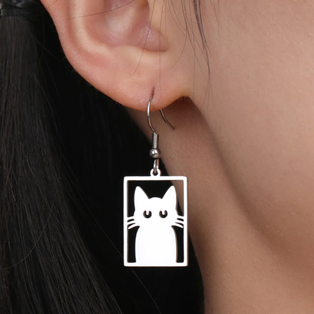 .
🐾 My Shape Rectangle Cat Drop Earrings. - Image 2