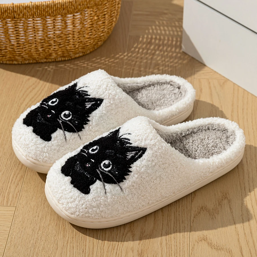 Winter Plush Black Cat Home Slippers — Soft, Warm & Quiet for Cozy Indoor Comfort - Image 4