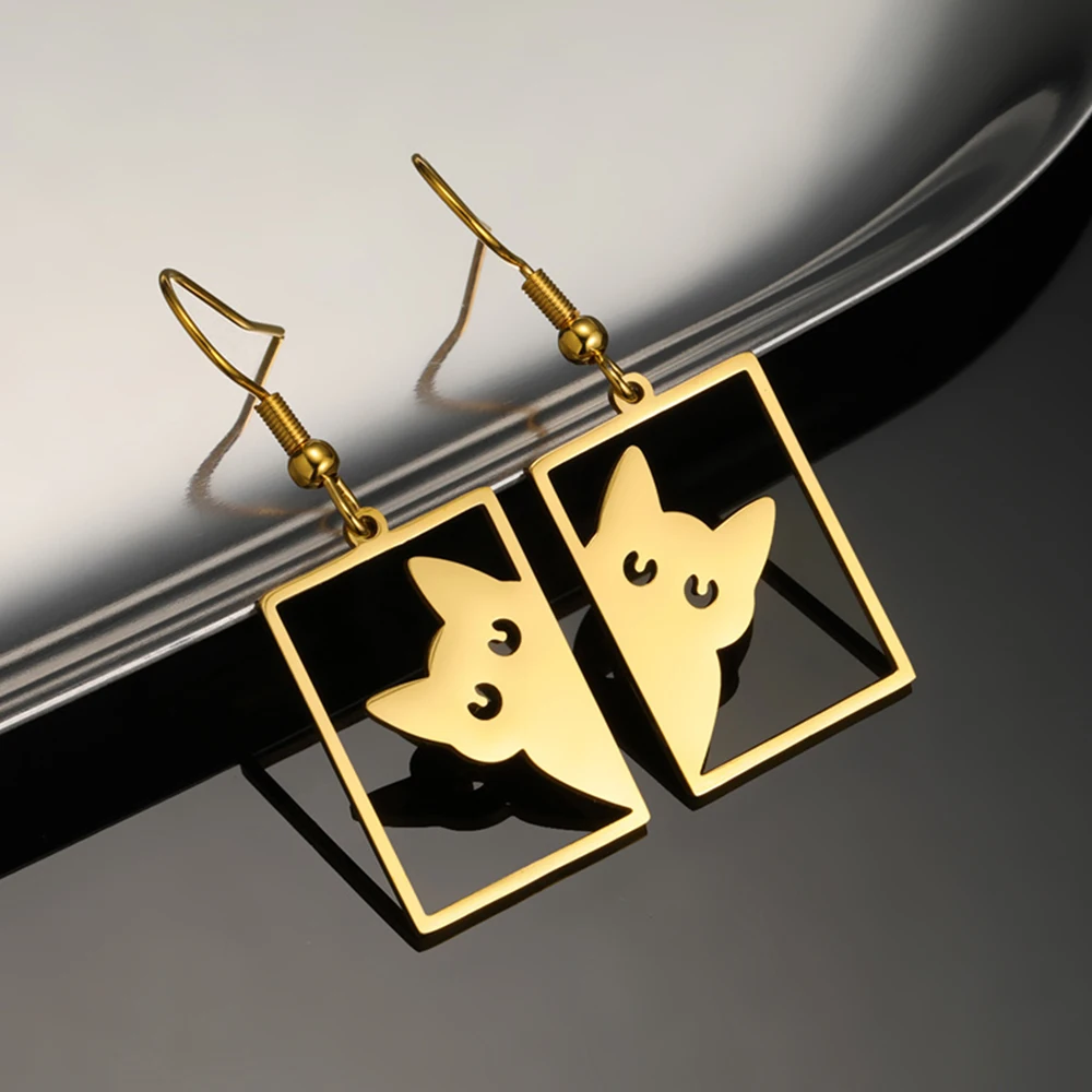 .
🐾 My Shape Rectangle Cat Drop Earrings. - Image 4