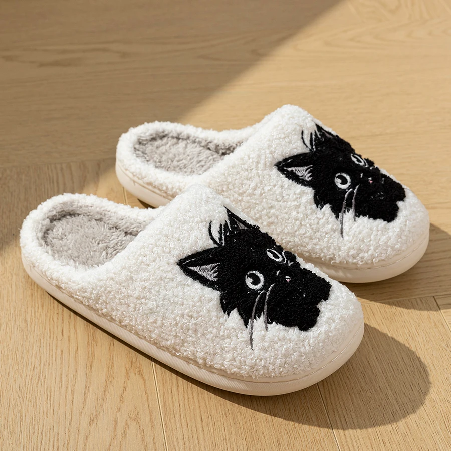 Winter Plush Black Cat Home Slippers — Soft, Warm & Quiet for Cozy Indoor Comfort - Image 2
