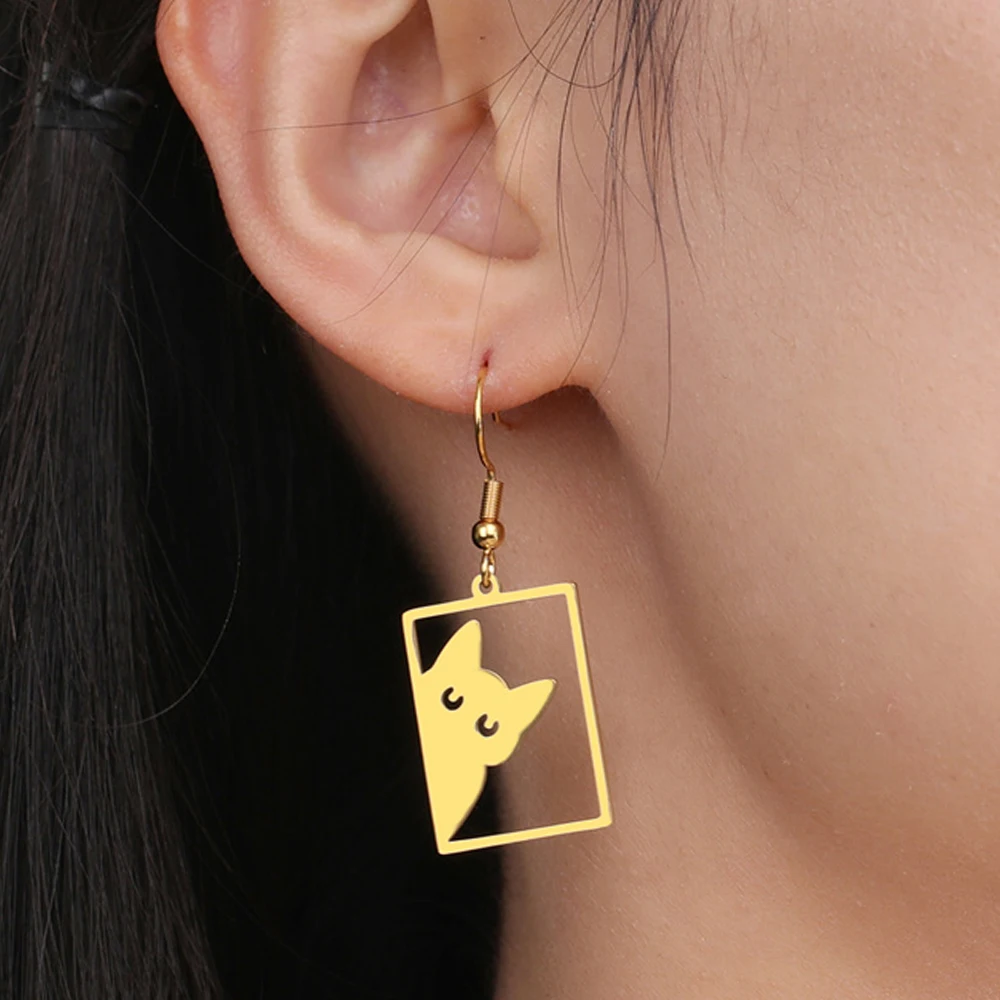 .
🐾 My Shape Rectangle Cat Drop Earrings. - Image 3
