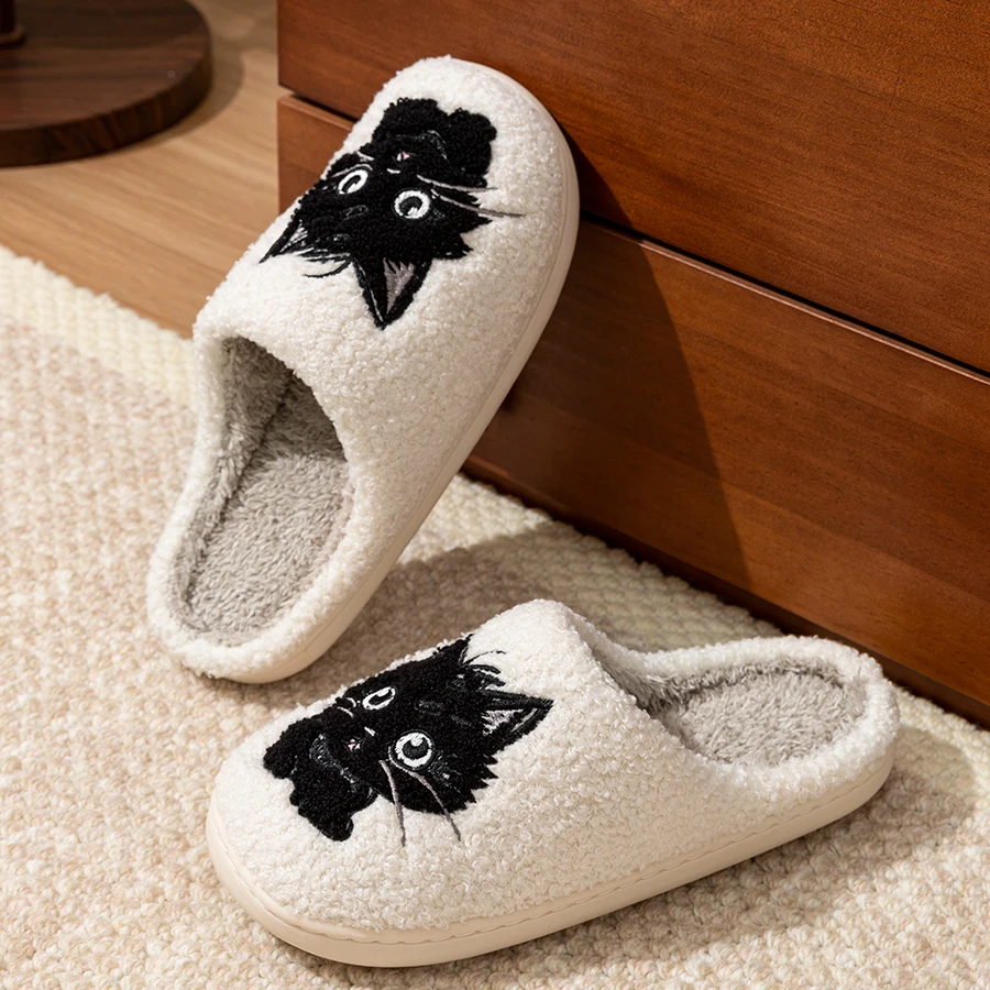 Winter Plush Black Cat Home Slippers — Soft, Warm & Quiet for Cozy Indoor Comfort - Image 5
