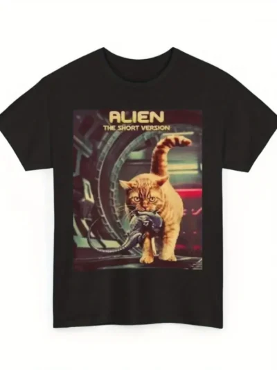 Retro Cat Movies Print Tee Shirt