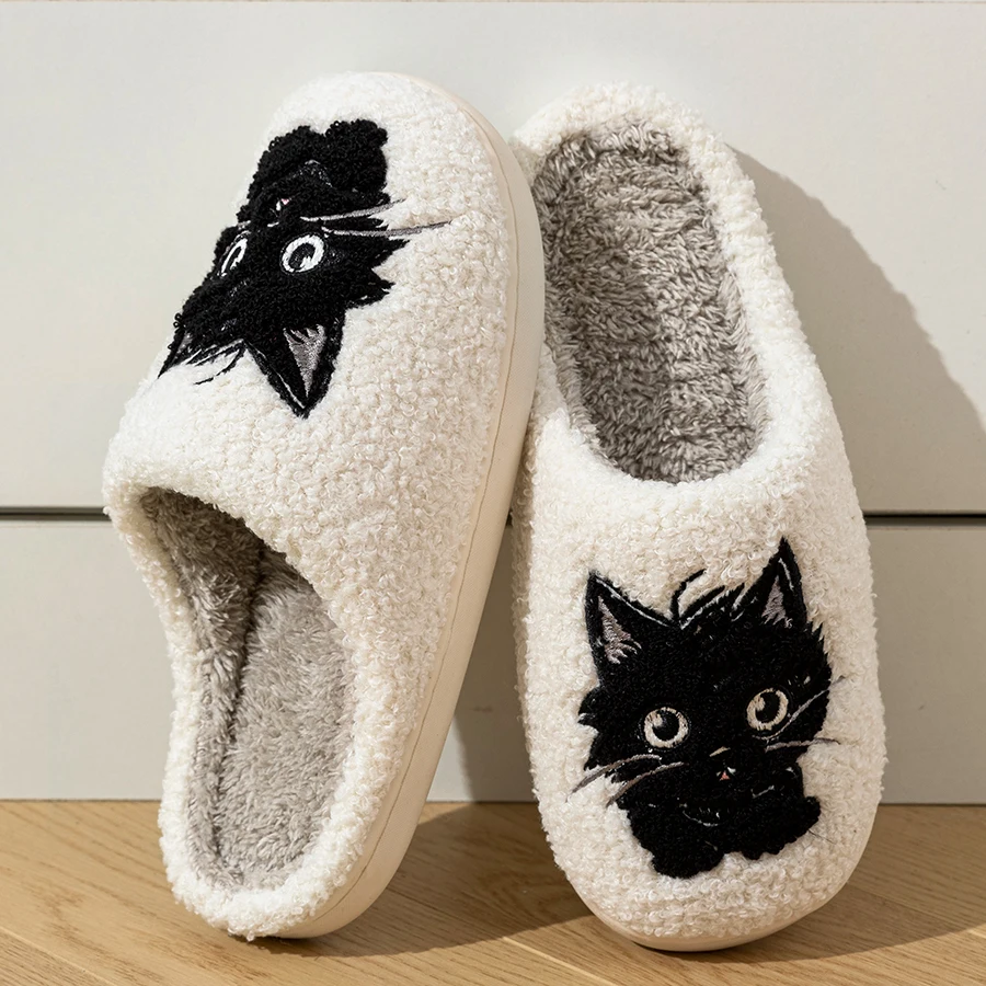 Winter Plush Black Cat Home Slippers — Soft, Warm & Quiet for Cozy Indoor Comfort - Image 3
