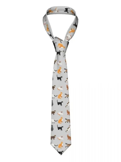 👔 Slim Cartoon Cats Necktie (Unisex) Fun style for Cat Lovers.