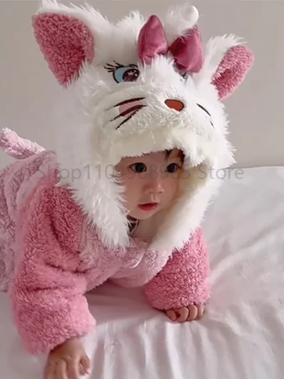 Baby Pink Kitty Onesie.  Flannel Cat Costume for Toddlers and Little Girls,
