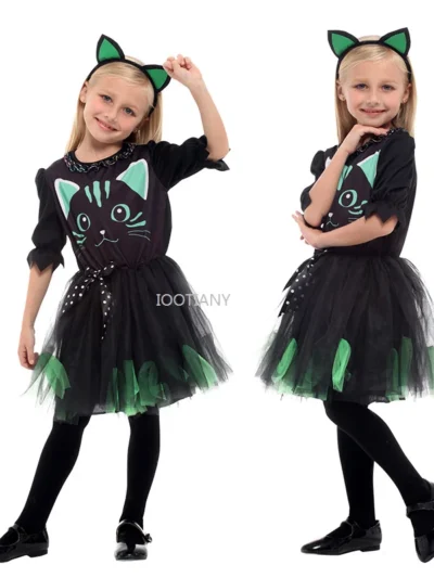 Kids Black Cat Dance Costume -  Masquerade & Stage Performance Dress