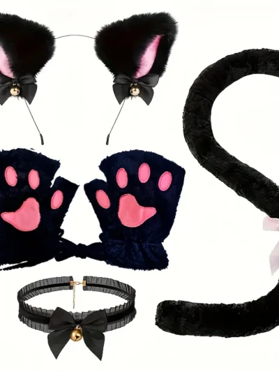 Quick Cat Costume Set - 5 Piece Black & White Cat Dress Kit