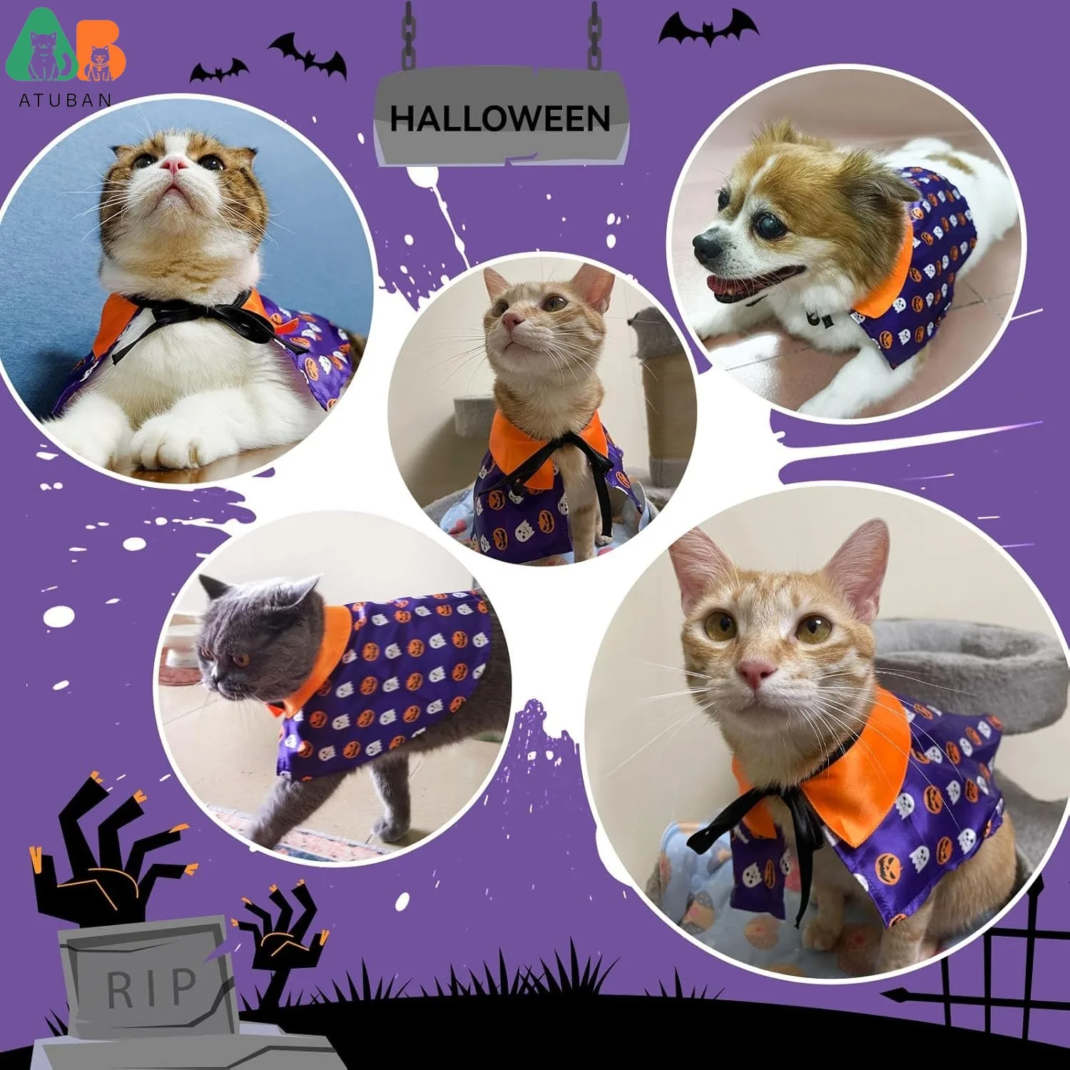 Magical Cat Wizard Cloak, Halloween Pumpkin Ghost Cape for Kitties. - Image 5