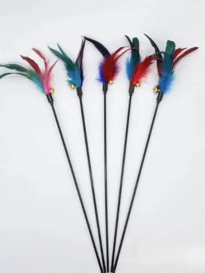 Spring Teaser Stick Toy.   Interactive Suction‑Cup Cat Play Wand with Feather & Bell.