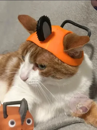 Chainsaw Cat Cosplay Hat.  Orange Novelty Pet Headwear for Halloween & Cosplay