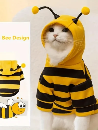 Bumble Bee Pet Hoodie. Cute Holiday Costume for Cats & Small Dogs