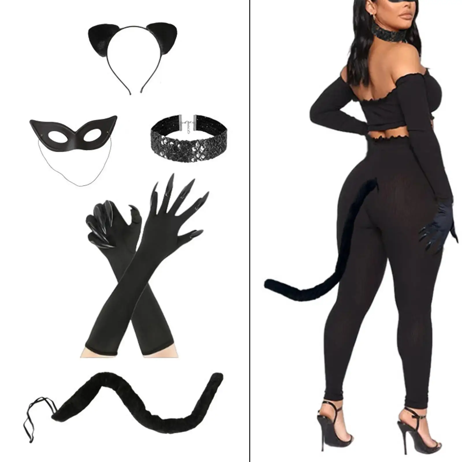 Black Cat Cosplay Set. Ears & Tail Costume Accessories for Women - Image 4