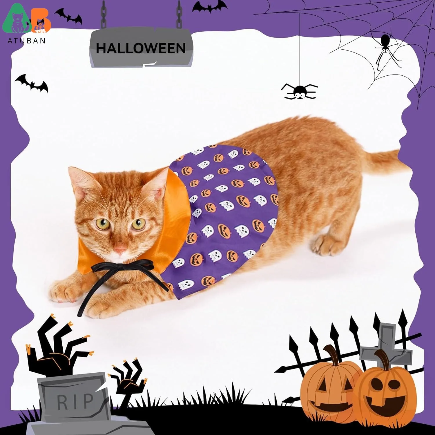 Magical Cat Wizard Cloak, Halloween Pumpkin Ghost Cape for Kitties. - Image 6