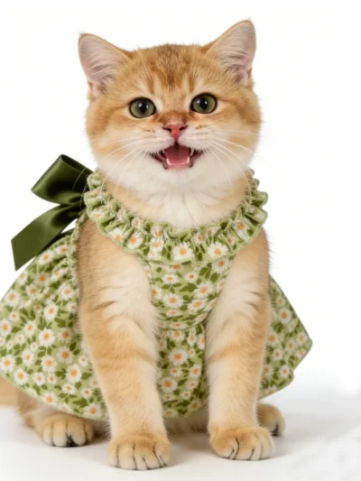 Summer Blossom Kitty Dress.  Romantic Floral Party Outfit for Cats