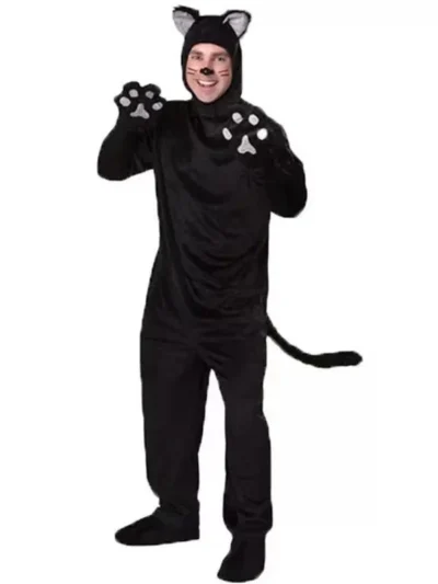 Adult Black Cat Cosplay Onesie -  Unisex Halloween & Dance Jumpsuit Set