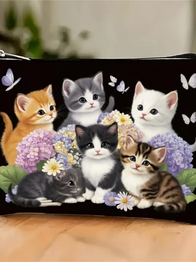 Purrfect Cat Print Multi‑Use Zipper Bag