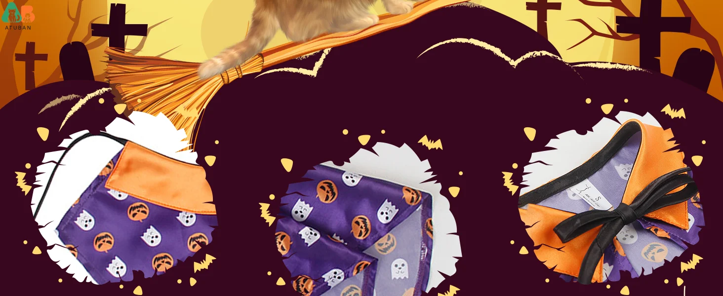 Magical Cat Wizard Cloak, Halloween Pumpkin Ghost Cape for Kitties. - Image 8