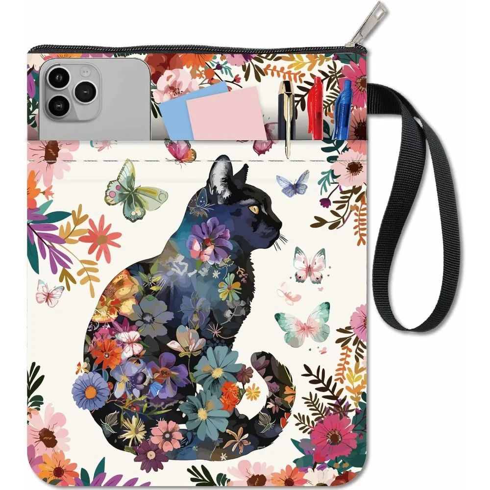 Floral Butterfly Cat Book Sleeve - Washable Cloth Zipper Bag